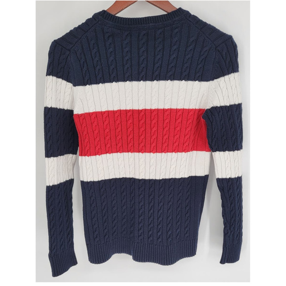 Tommy Hilfiger Red White Blue Cable Knit Sweater 100% Cotton Women's L - Picture 2 of 9